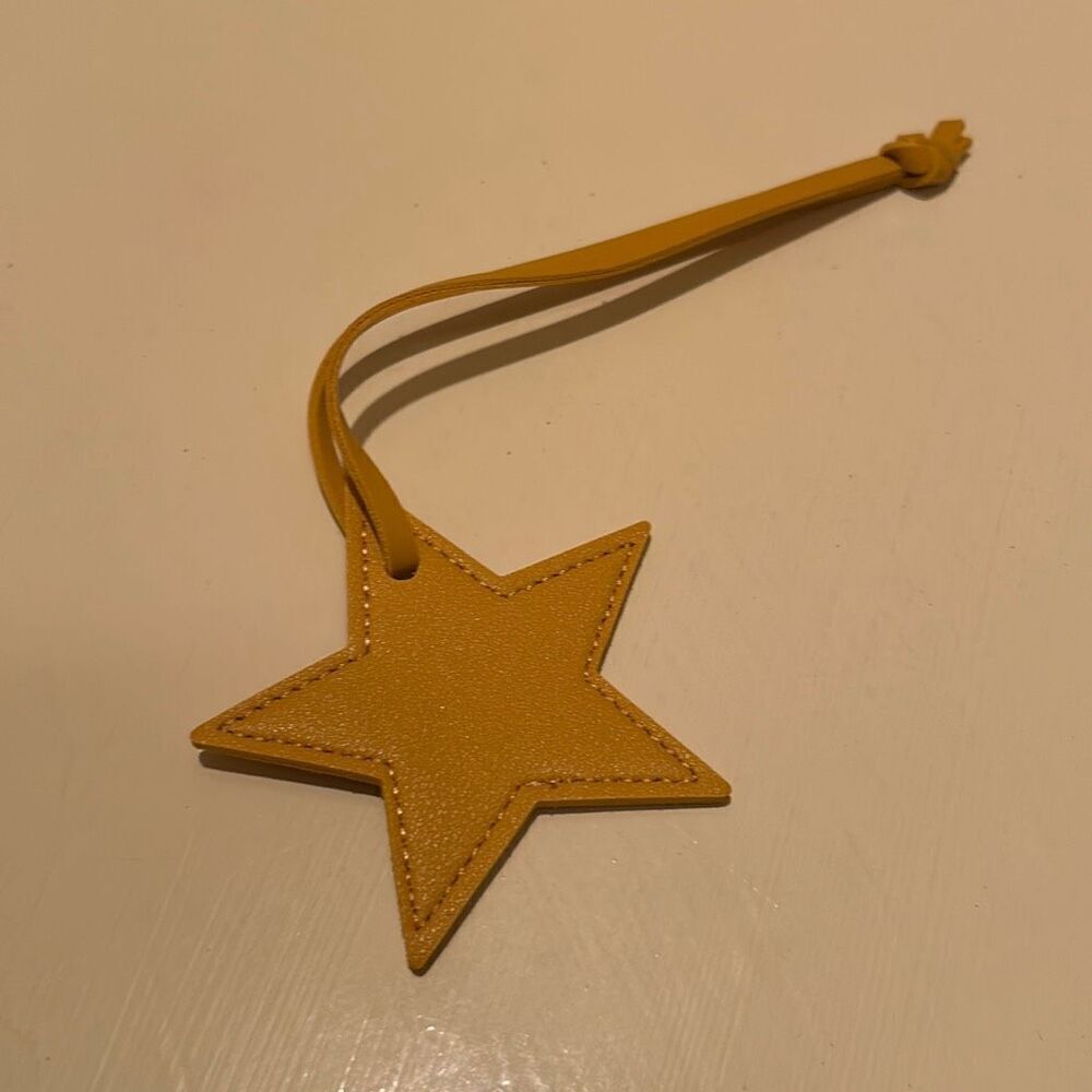 Sexy Little Vintage Handmade Leather Star Bag Charm Yellow Celestial Fob Tag